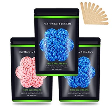 Wax Beads for Hair Removal 10.5 oz (300 g), Auperwel Hard Wax Beads for Sensitive Skin Brazilian, Face, Bikini, Eyebrow, Legs, Painless Waxing Beads for Women Men, 3 packs Wax Kit with 10 Wax Sticks - Image 1