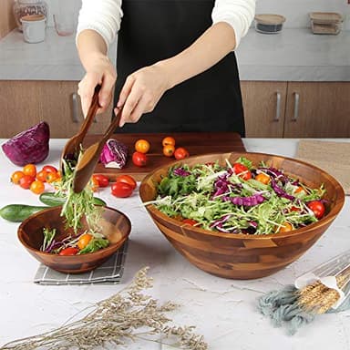 AIDEA Salad Bowls, Wooden Salad Bowls Set, Large Acacia Wood Serving Bowl for Fruits, Salad, 12.5" Big Salad Bowl with Serving Utensils - Image 4
