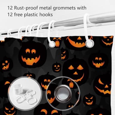 MEHOFOND Halloween Pumpkin Shower Curtain Evil Pumpkin Shower Curtain Black Fall Shower Curtains for Bathroom Decor Washable Durable Fabric Shower Curtains 72x72 inch - Image 6