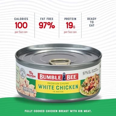 Bumble Bee Premium White Chicken, Chunk in Water, 5 oz Can (Pack of 24)- 13g Protein per Serving - Gluten Free, Keto Friendly - Image 4