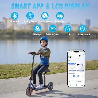 Electric Scooter for Adults with Seat, 350W Folding Lightweight Commuter E Scooter, 8.5" Solid Tires, 16 MPH, 21 Mile Range, Dual Brake, Cruise Control, APP Control for Teens, Phone Holder - Image 4