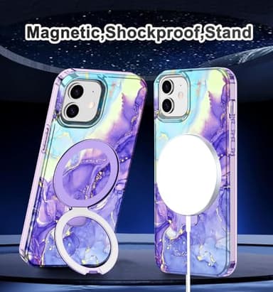 Lamcase for iPhone 11 Case with Magnetic Invisible Ring Stand [Compatible with MagSafe], Full Body Rugged Slim Women Men Girl Shockproof Marble Pattern Design Case, Violet - Image 7