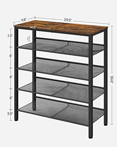 VASAGLE Shoe Rack for Entryway, 5-Tier Shoe Rack Organizer with Storage Shelves and Spacious Top, Freestanding, Adjustable, Industrial, Rustic Brown and Ink Black ULBS038B01 - Image 3