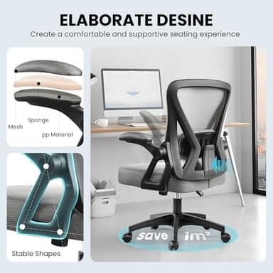 Office Chair, Ergonomic Home Computer Desk Chairs, Comfy Breathable Mesh Chair with Adjustable Lumbar Support Flip-up Armrests, Executive Task Chair with High Back for Home Office Rolling Swivel Chair - Image 5