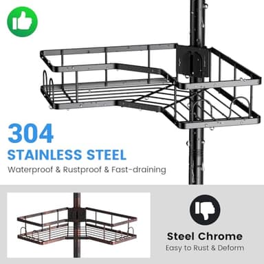Aitatty Corner Shower Caddy Tension Pole: 4tier adjustable Rustproof Bathroom Organizer Shelves - Bathtub shampoo rack 43.5-120 inch - Image 3