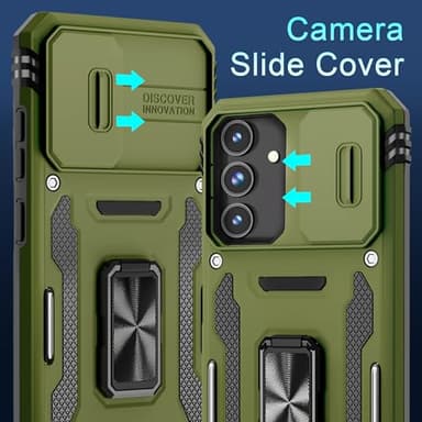 DEERLAMN Case for Samsung Galaxy S25+ Plus 6.7-Inch with Slide Camera Cover+Screen Protector(1 Pack), Rotated Ring Kickstand Military Grade Shockproof Protective Cover-Olive Green - Image 3