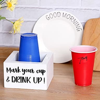 Single Cup Holder with Marker Slot Party Cup Dispenser Mark Your Cup and Drink Up Drink Dispensers for Parties Housewarming Hostess Gift Cup Holder Countertop 2 Sides Designs - Image 2