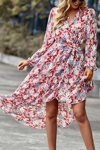 PRETTYGARDEN Women's Floral Boho Dress Fall Long Sleeve Wrap V Neck Ruffle Flowy Maxi Spring Wedding Guest Vacation Dresses - Image 6