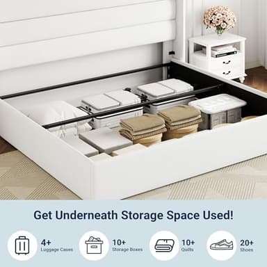 Allewie King Size Velvet Lift Up Storage Bed, Modern Wingback Headboard, Hydraulic Support, No Box Spring Needed, White - Image 5