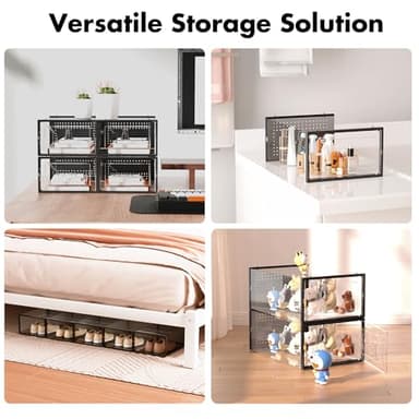 Foluck Shoe Storage Box, 15 Pack Clear Plastic Stackable Shoe Organizer for Closet, Interlocking Design for Sneakers, Foldable Shoes Container Rack with Lids, Black - Image 6