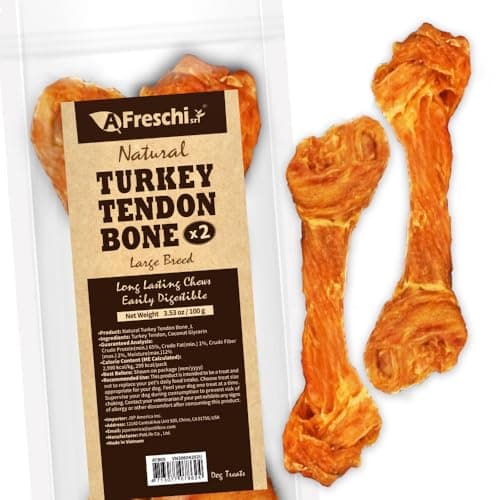 AFreschi Turkey Tendons for Dogs, USA-Sourced, Healthy Dog Treats, Rawhide-Free Puppy Chews, Long Lasting, All Natural, Hypoallergenic Dog Treats for Large Breeds, 2 Count Pack Bone (L) - Image 1