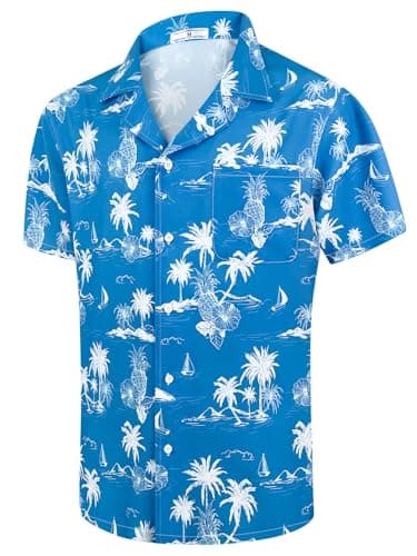 Men's Short Sleeve Hawaiian Shirt Quick Dry Loose Fit, Floral Print Tropical Cruise Beach Button Down Graffiti Aloha - Image 1