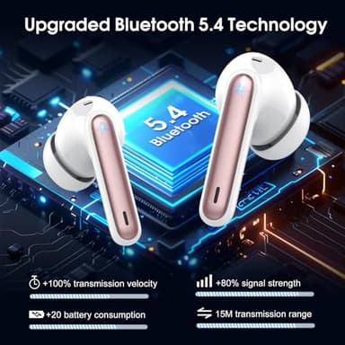 Wireless Earbuds, 2025 Bluetooth 5.4 Headphones in Ear with Stereo Deep Bass, 40H Bluetooth Ear Buds with 4 ENC Noise Cancelling Mics, IP7 Waterproof Earphones Hands-Free Calls LED Display Gold Pink - Image 2