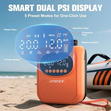 OFISPEED Electric Paddle Board Pump, Rechargeable 20PSI High Pressure SUP Pump with Auto-Off, Dual Stage Inflation & Deflation for Stand Up Paddle Boards, Boat, Tent, Mattress - Image 3