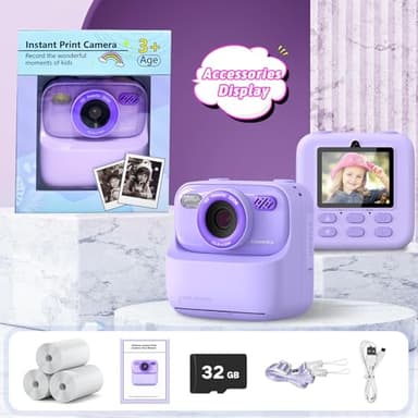 Kids Instant Digital Cameras for Boys and Girls, 1080P HD Dual-Lens Selfie Digital Camera with Print Paper & 32G Card, Christmas Birthday Gifts Toys for Toddler and Teenagers Age 3-16 Years Old - Image 7
