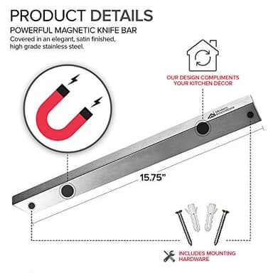 Modern Innovations 16 Inch Stainless Steel Magnetic Knife Bar with Multi-Purpose Functionality as a Knife Holder, Knife Strip, Magnetic Tool Organizer, Art Supply Organizer & Home Organizer - Image 5