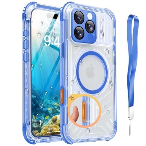 Haireca for iPhone 16 Pro Max Waterproof Case with Magsafe, Built in Camera Control [Screen Protector] [Lanyard], IP68 Military Full Body Shockproof, for Water Sports Outdoor Work, 6.9" Frosted Blue - Image 1