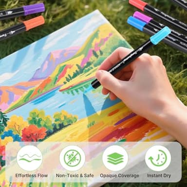 Tongfushop 72 Colors Acrylic Paint Markers, Dual Tip Acrylic Paint Pens with Brush Tip & Fine Tip, Wood Markers for Rock Painting, Wood, Canvas, Stone, Glass, Ceramic, DIY Crafts, Art Supplies - Image 5