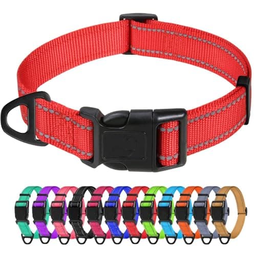 TagME Reflective Nylon Dog Collars, Adjustable Classic Pet Collar with Quick Release Buckle for Small Dogs, Red, 3/4" Width - Image 1