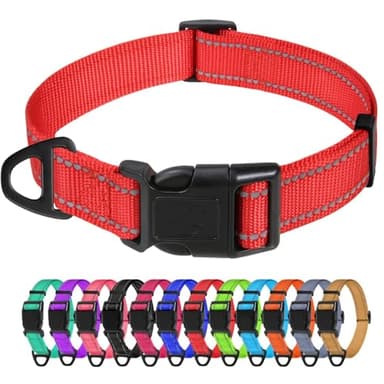 TagME Reflective Nylon Dog Collars, Adjustable Classic Pet Collar with Quick Release Buckle for Small Dogs, Red, 3/4" Width - Image 1