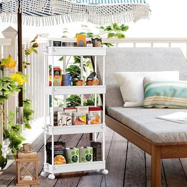 SPACEKEEPER Slim Rolling Storage Cart 4 Tier Bathroom Organizer Mobile Shelving Unit Utility Cart Tower Rack for Kitchen Laundry Narrow Places, White - Image 6