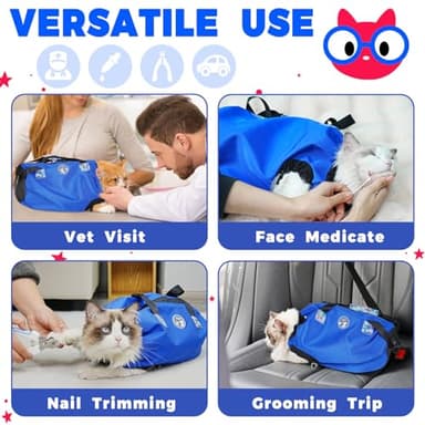 Large Cat Carrier Pouch for Vet Visits, Breathable Cat Sling Carrier for Cutting Nails, Grooming, Travel, Medication, Cat Restraint Bag, Pet Carrier for Cats, Cat Carrier Soft, (Blue,L) - Image 2