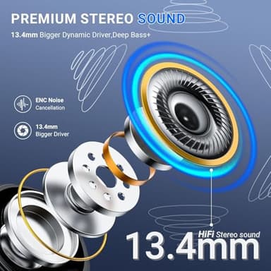 Wireless Earbuds, Bluetooth 5.4 Headphones Stereo Deep Bass, Wireless Noise Cancelling Headphones with Mic, 48H Playtime, Touch Control, IPX8 Waterproof in-Ear Earphones for iPhone iOS Android Phone - Image 2