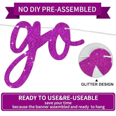 BEISHIDA Purple Go Shawty It's Your Birthday Banner - NO DIY - Hip Hop Theme Glitter Happy Birthday Banner - Pre-Strung - Purple Rap Theme Happy Birthday Sign for Man Women birthday Party Supply - Image 4