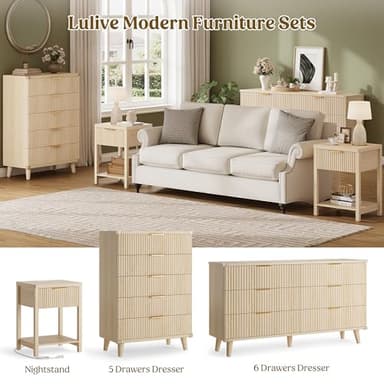 Lulive Night Stand Set 2, Fluted Nightstand with Charging Station, Wood Modern Bedside End Table with Storage Drawer for Bedroom, Save Space (Set of 2, Natural Oak) - Image 9