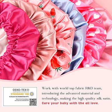 YANIBEST Baby Satin Bonnet Sleep Cap - Double Layer Reversible Adjustable Silky Satin Cap for Infant Toddler(6-36Months,Strawberry) - Image 6