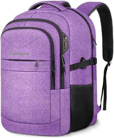 Lapsouno Travel Backpack, Travel Laptop Backpack, Multiple Pockets 15.6 Inch Carry on Backpack with USB Port, TSA Friendly Water Resistant College School Business Bag for Women, Purple - Image 3