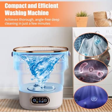 Portable Washing Machine，16L Foldable Mini Washer Machine with Spin Basket Laundry，Collapsible Small Underwear Washer Machine with 3 Cleaning Modes for Apartment Home Hotel Camping (Khaki) - Image 6