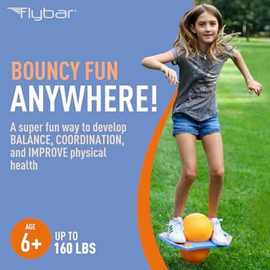 Flybar Pogo Trick Ball for Kids, Trick Bounce Board for Boys and Girls Ages 6+, Up to 160 lbs, Includes Pump, Easy to Carry Handle, Durable Plastic Deck Indoor, Outdoor Toy Pogo Jumper (Blue Dawn 2) - Image 6