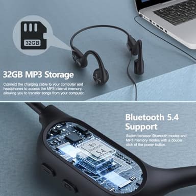 Dnniakm Swimming Headphones,Bone Conduction Headphones Bluetooth 5.4,IPX8 Waterproof,32G Memory Sports Headphone,Underwater Headphone with MP3-Player for Swim,Open Earphones for Swimming Running - Image 4