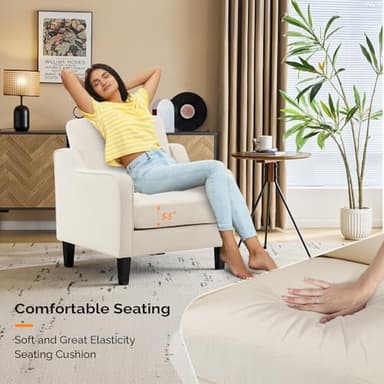 VINGLI Modern Accent Chairs Set of 2, Beige Living Room Chairs Comfy Armchair for Bedroom, Upholstered Sofa Chair Reading Chair for Small Spaces, Apartment, Waiting Room - Image 7