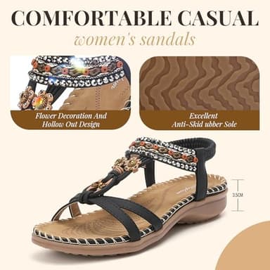 Littleplum Sandals for Women Arch Support Handmade Sandals Women's Summer Beach Sandals Comfort Walking Shoes Bohemian Flip Flops Womens Sandals Black Size 10 - Image 5