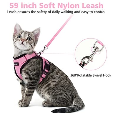 Dooradar Cat Harness and Leash Set, Escape Proof Safe Adjustable Kitten Vest Harnesses for Walking, Easy Control Soft Breathable Mesh Jacket with Reflective Strips for Cats, Pink, XS - Image 4