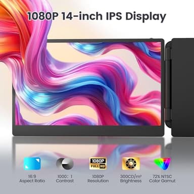 Teamgee 14" Laptop Screen Extender, FHD 1080P IPS Triple Portable Monitor for 13''-17" (Diagonal) Laptop, HDMI/USB-A/Type-C Plug & Play, Built-in Speakers & Adjustable Stand, for Mac/Wins/Android/Dex - Image 2