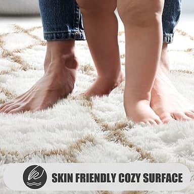 ONASAR Large Area Rugs for Living Room, 7x10 White and Beige Bedroom Rug, Washable Geometric Boho Soft Plush Shaggy Fuzzy Floor Carpet Mat for Nursery Kids Girls Boys Teen Dorm Home Decor - Image 4