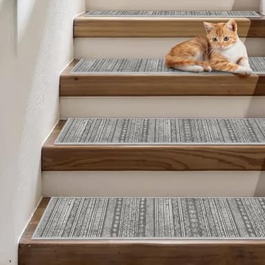sarben Carpet Stair Treads Non Slip 15PCS, 8" X 30"Edging Stair Runner for Wooden Steps Indoor, Resistant Stair Rugs with Reusable TPE Adhesive Backing, Residue Free Mat for Kids, Elders, Pets, Grey - Image 8