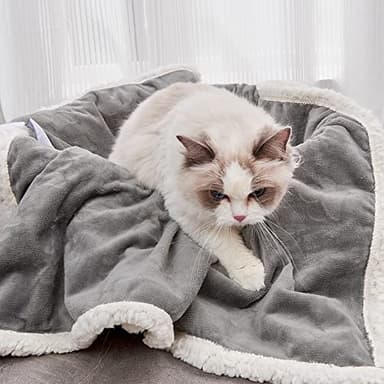 Qeils Pet Blankets for Cats - Waterproof Cat Blanket Washable - Sherpa Fleece Puppy Blanket, Soft Plush Reversible Throw Protector for Bed Couch Car Sofa, 25"X30", Grey - Image 2