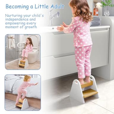 Toddler Step Stool, Wooden Step Stools for Kids, Kids Potty Training Stool with Handles, Rounded Corners Child Stepping Stool for Bathroom Sink, Kitchen, Bedroom (White) - Image 4