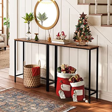 HOOBRO Narrow Console Table, 29.5" Small Entryway Table, Thin Sofa Side Display Table, for Hallway, Bedroom, Living Room, Foyer, Rustic Brown and Black BF75XG01 - Image 2