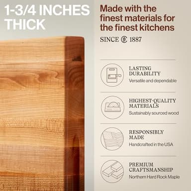 John Boos Platinum Commercial Series Rectangular Wooden Maple Cutting Board 24”x18” – 1.75” Thick, 21-lb Reversible Butcher Block with 1/4” Radius Edges, Edge-Grain & Finger Grips – Made in the USA - Image 3