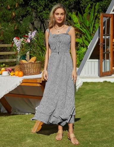 GRACE KARIN Women's 2025 Summer Floral Boho Dress Square Neck Strapped Swing A Line Sundress Beach Long Maxi OutfitsBlack L - Image 2