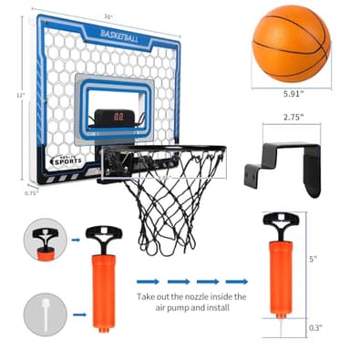 AOKESI Mini Basketball Hoop Indoor with Scorer and Batteries|Inside Basketball Hoop Over The Door with Colorful LED Lighting|Toy Basketball Gifts for Boys Girls Teens Adults, Blue - Image 3