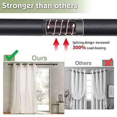 YeYeBest Curtain Rod 2 Pack - 28" to 64" for Windows Small Curtain Rod Set - Modern Simplicity Décor Style 5/8 Inch Metal Pole - Heavy Duty Drapery Rods with Brackets - Black - Image 4