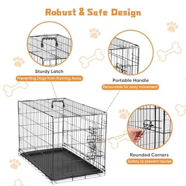 DUMOS Dog Crate, 36 Inch Medium Double Door Dog Cage with Divider Panel and Plastic Leak-Proof Pan Tray, Folding Metal Wire Pet Kennel for Indoor, Outdoor, Travel - Image 3