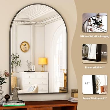 HARRITPURE Arched Wall Mirror – 30"x40" Arch Bathroom Mirror Metal Frame Vanity Mirror for Bedroom, Entryway Dresser Decor, Black - Image 3