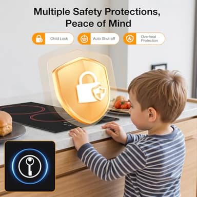 BLITZHOME Electric Stove Top 2 Burner, 12inch Electric Cooktop, Built-in Ceramic Cooktop with 9 Power Levels/Timer/Child Safety Lock/Touch Control/Overheat Protection, 220-240V, Hard Wire, No Plug - Image 5